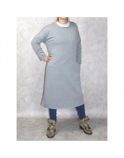 Tunique longue Sportswear en coton avec une grande poche pour femme - Couleur gris chiné Tunique longue Sportswear en coton avec une grande poche pour femme - Couleur gris chiné