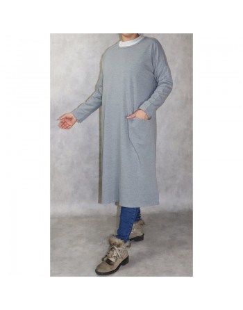 Tunique longue Sportswear en coton avec une grande poche pour femme - Couleur gris chiné 