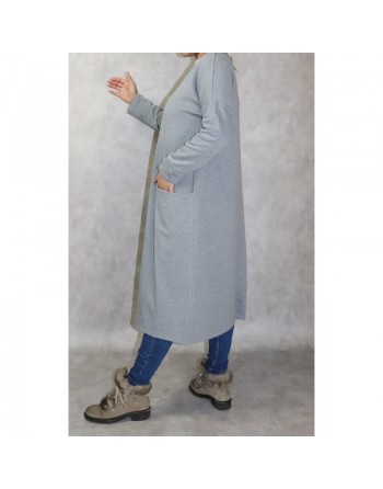 Tunique longue Sportswear en coton avec une grande poche pour femme - Couleur gris chiné 