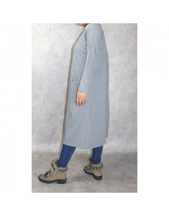 Tunique longue Sportswear en coton avec une grande poche pour femme - Couleur gris chiné 
