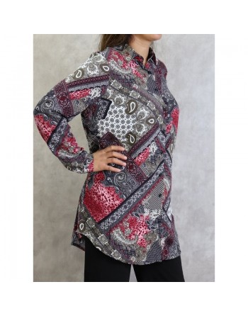 Chemise femme motif cachemire en viscose (Grande taille disponible) 