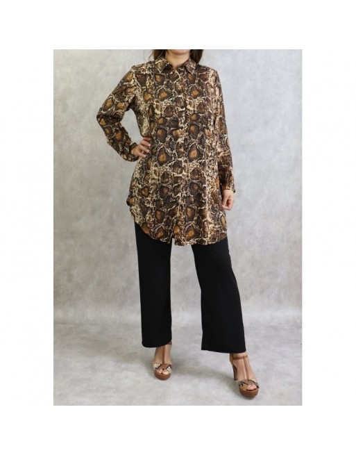 Chemise femme motif python en viscose (Grande taille disponible) Chemise femme motif python en viscose (Grande taille disponible)