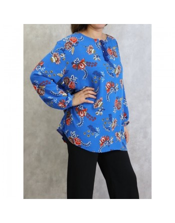 Tunique femme couleur bleu roi à fleurs (Grandes tailles disponibles) 