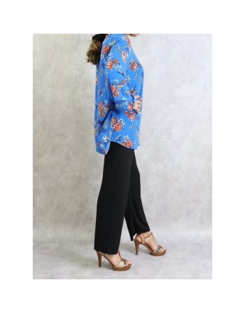 Tunique femme couleur bleu roi à fleurs (Grandes tailles disponibles) 