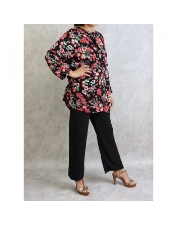 Tunique noire à fleurs rouges pour femme (Grandes tailles disponibles) 