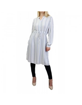 Tunique en viscose de couleur blanche à rayure bleue pour femme - Taille Unique 