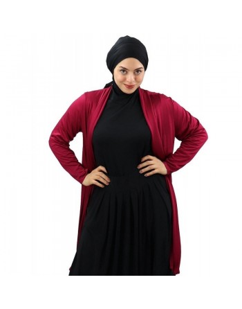 Gilet long en viscose pour femme musulmane voilée - Coleur bordeaux 
