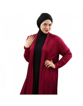 Gilet long en viscose pour femme musulmane voilée - Coleur bordeaux 