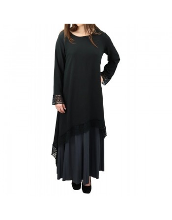 Tunique noire avec dentelle pour femme (Taille standard) 