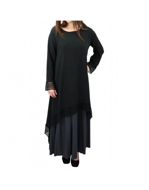 Tunique noire avec dentelle pour femme (Taille standard) Tunique noire avec dentelle pour femme (Taille standard)