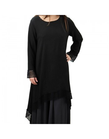 Tunique noire avec dentelle pour femme (Taille standard) 