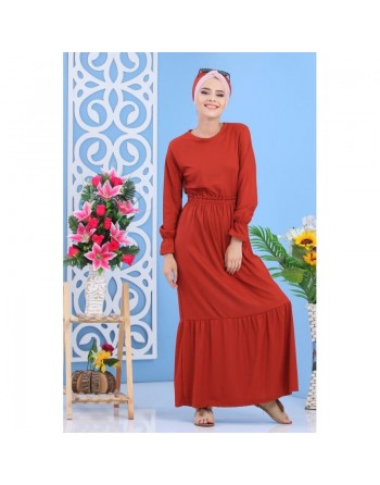 Robe longue décontractée effet strié pour femme - Couleur rouille 