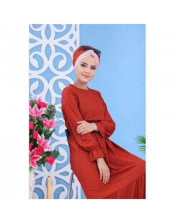 Robe longue décontractée effet strié pour femme - Couleur rouille 