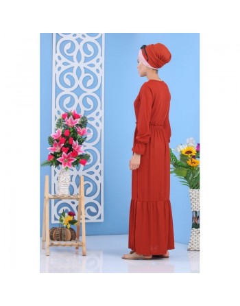 Robe longue décontractée effet strié pour femme - Couleur rouille 
