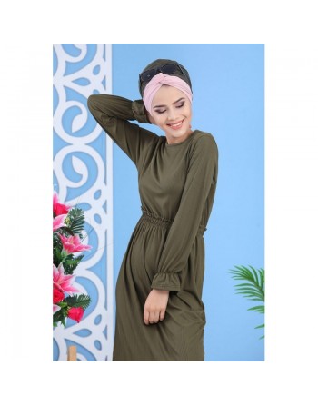 Robe longue décontractée effet strié pour femme - Couleur rouille 
