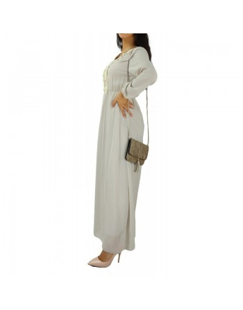 Robe longue fluide avec décorations dorées et pompons pour femme (Plusieurs couleurs disponibles) 