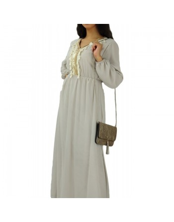 Robe longue fluide avec décorations dorées et pompons pour femme (Plusieurs couleurs disponibles) 