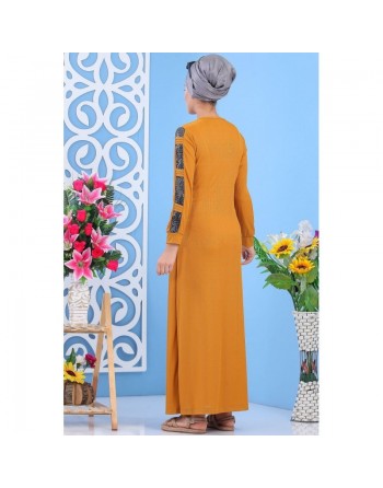 Robe longue avec strass sur les manches style décontracté et chic pour femme - Couleur jaune moutarde 
