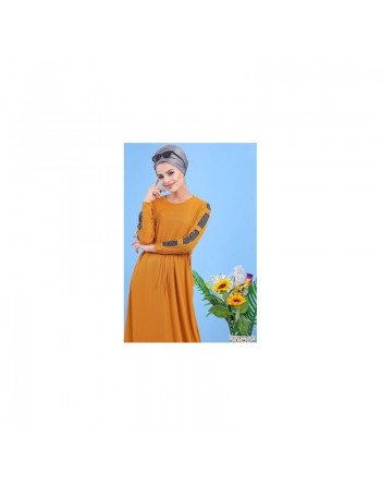 Robe longue avec strass sur les manches style décontracté et chic pour femme - Couleur jaune moutarde 