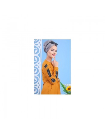 Robe longue avec strass sur les manches style décontracté et chic pour femme - Couleur jaune moutarde 