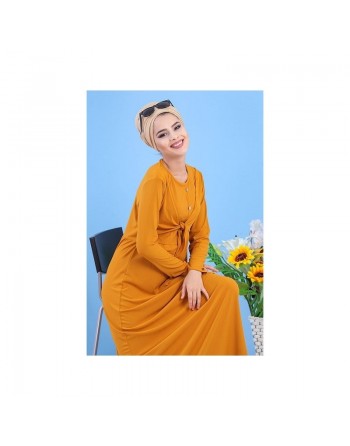 Robe décontractée style boléro pour femme - Couleur jaune moutarde 