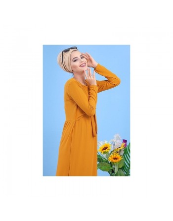 Robe décontractée style boléro pour femme - Couleur jaune moutarde 