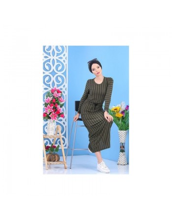 Robe décontractée kaki à rayures noires pour femme (grande taille) 