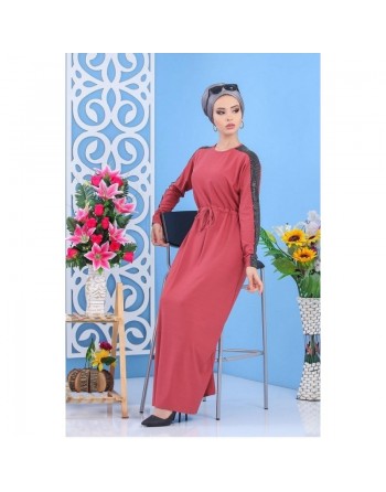 Robe longue chic à strass de couleur rose pour femme 