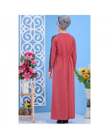 Robe longue chic à strass de couleur rose pour femme 