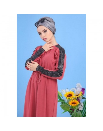 Robe longue chic à strass de couleur rose pour femme 