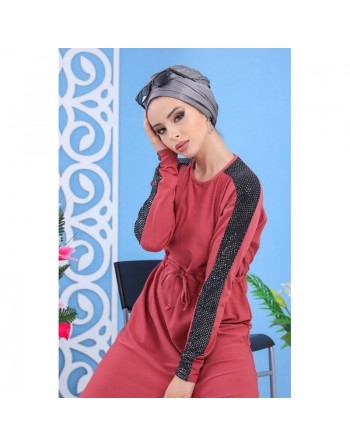 Robe longue chic à strass de couleur rose pour femme 