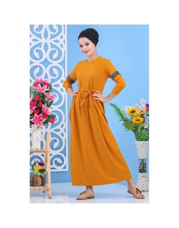 Robe longue décontractée chic à strass pour femme - Couleur jaune moutarde 