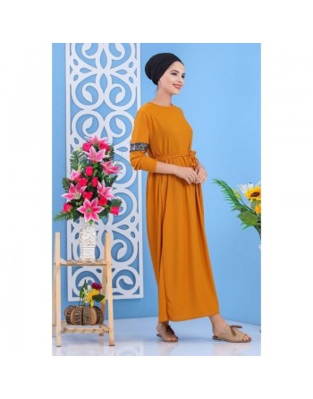Robe longue décontractée chic à strass pour femme - Couleur jaune moutarde 