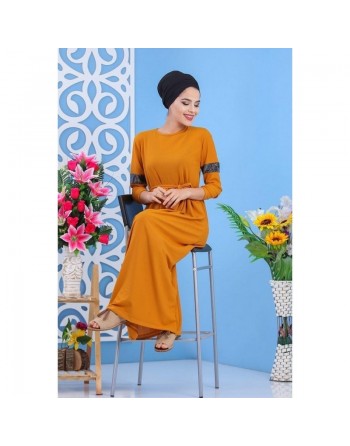 Robe longue décontractée chic à strass pour femme - Couleur jaune moutarde 