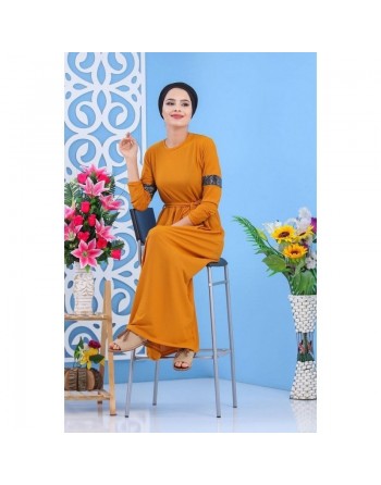 Robe longue décontractée chic à strass pour femme - Couleur jaune moutarde 