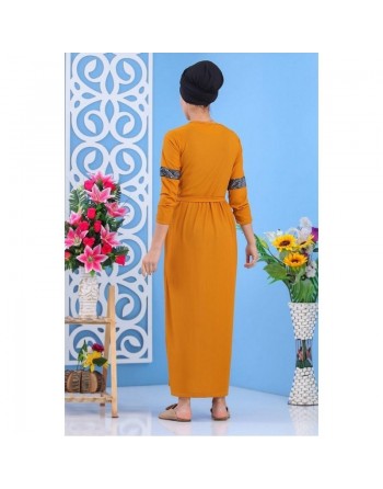 Robe longue décontractée chic à strass pour femme - Couleur jaune moutarde 