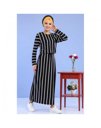 Robe noire à rayures blanches pour femme 
