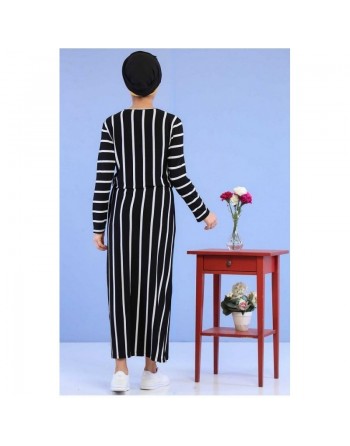 Robe noire à rayures blanches pour femme 