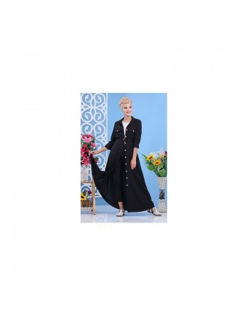 Robe longue boutonnée avec ceinture et poches - Couleur noire (Vêtement mastour pour femme - Boutique en ligne) 