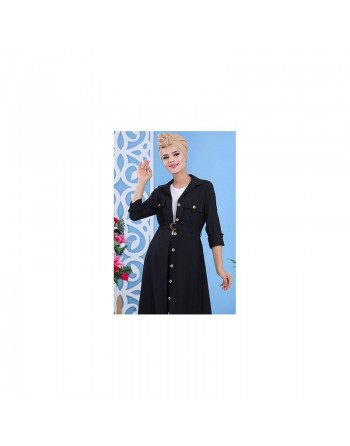 Robe longue boutonnée avec ceinture et poches - Couleur noire (Vêtement mastour pour femme - Boutique en ligne) 