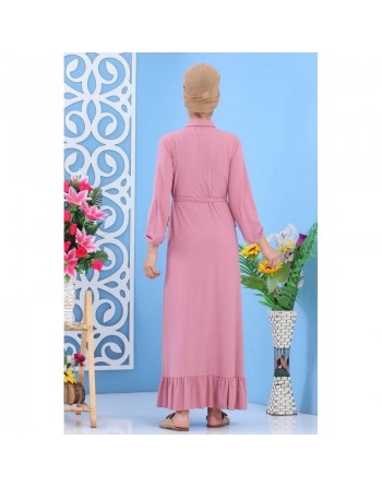 Robe longue boutonnée de couleur rose pour femme (Vêtement ample turque) 
