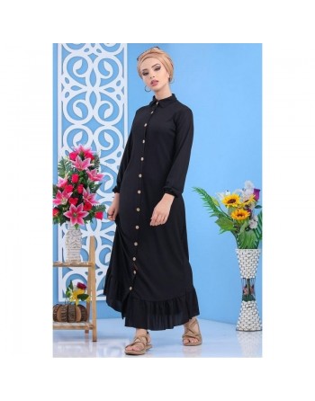 Robe longue boutonnée pour femme - Couleur noire 