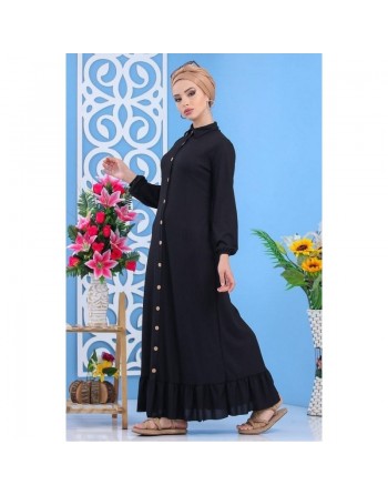 Robe longue boutonnée pour femme - Couleur noire 