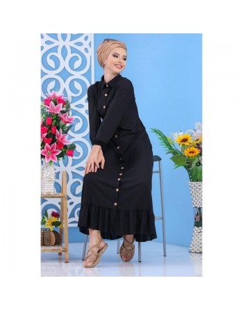 Robe longue boutonnée pour femme - Couleur noire 