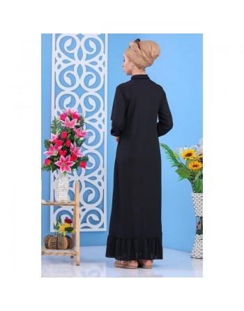 Robe longue boutonnée pour femme - Couleur noire 