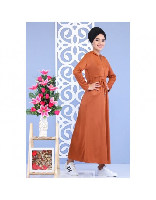 Robe longue zippée à capuche pour femme - Couleur rouille Robe longue zippée à capuche pour femme - Couleur rouille
