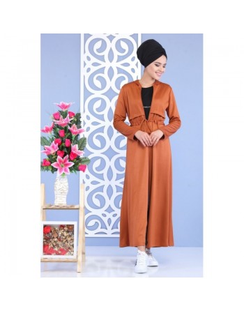 Robe longue zippée à capuche pour femme - Couleur rouille 