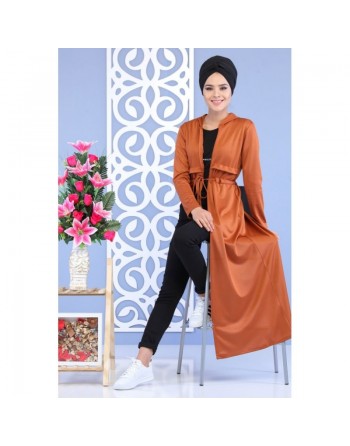 Robe longue zippée à capuche pour femme - Couleur rouille 