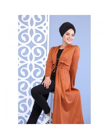 Robe longue zippée à capuche pour femme - Couleur rouille 