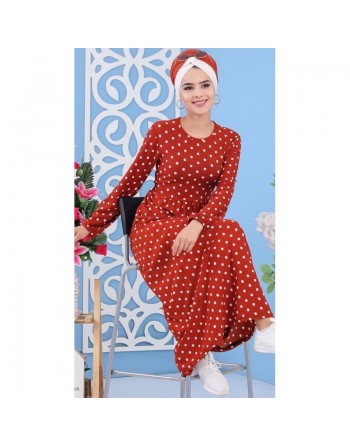 Robe à pois de couleur marron écureuil - Vêtement pour femme style décontracté et moderne 